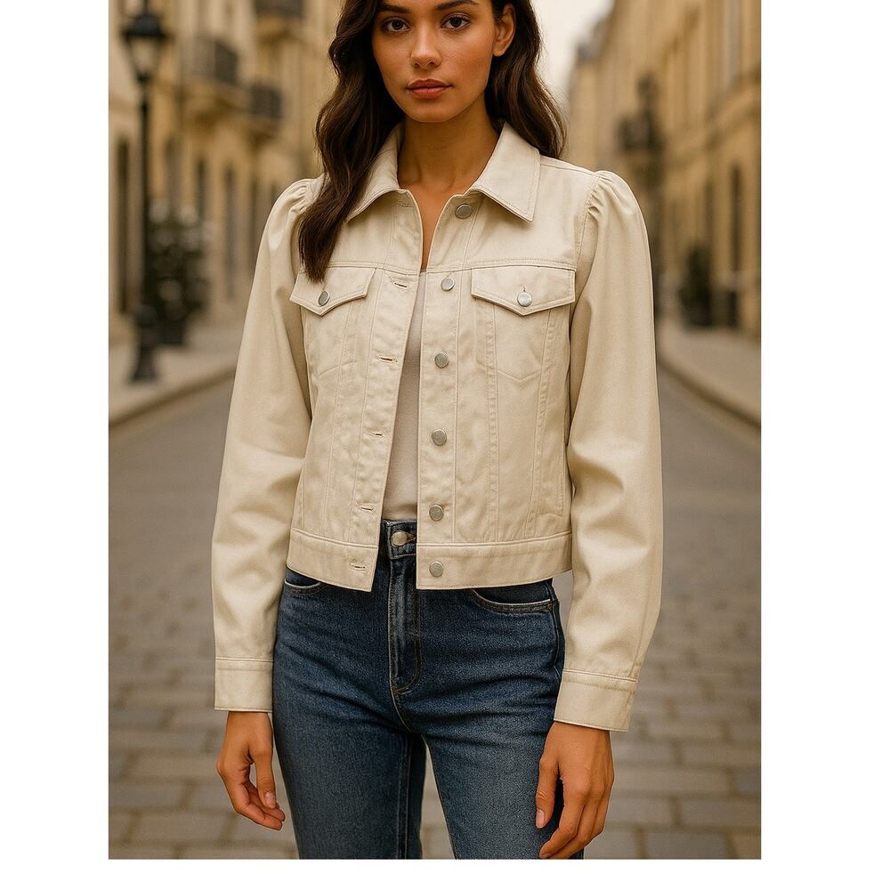 Bagatelle Cream Faux Leather Cotton Trucker Jacket Neutral S